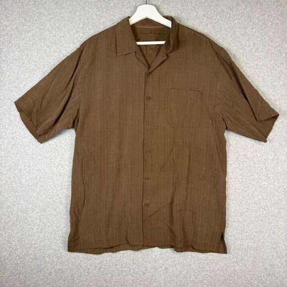 Tommy Bahama Men's Size Large 100% Silk Brown Short Sleeve Button Down Shirt - Picture 1 of 7